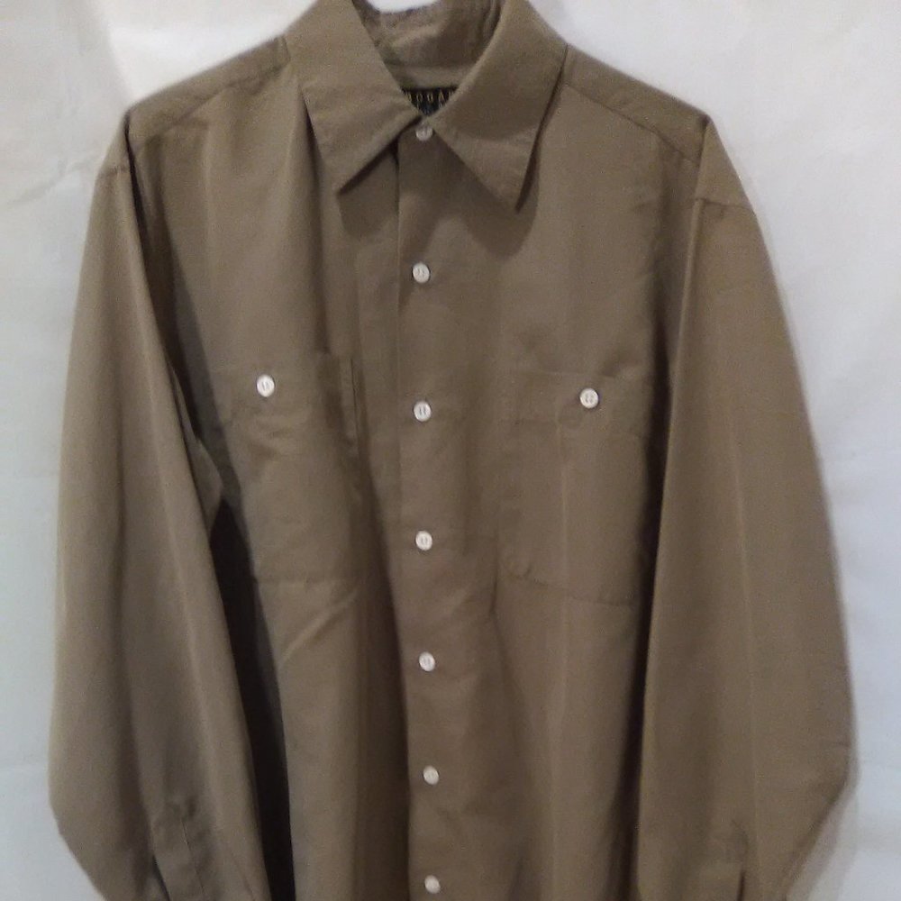 Bogari Studio Men's Button down Long Sleeve Shirt Color Tan Size Small